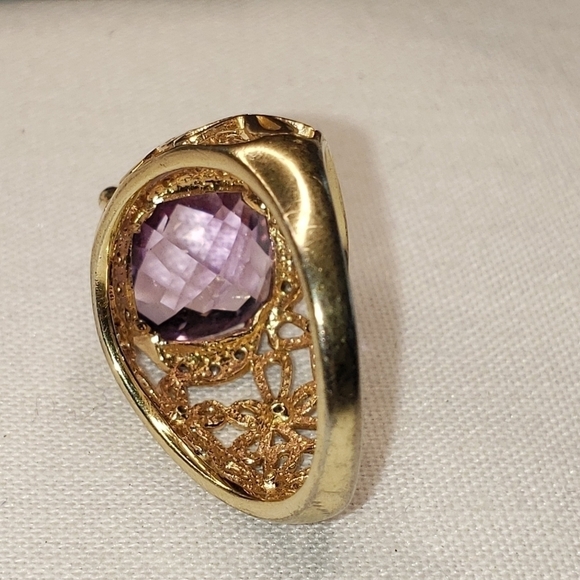 3 ct cushion cut amethyst set in sterling gold overlay with genuine diamonds 7 - Picture 8 of 11